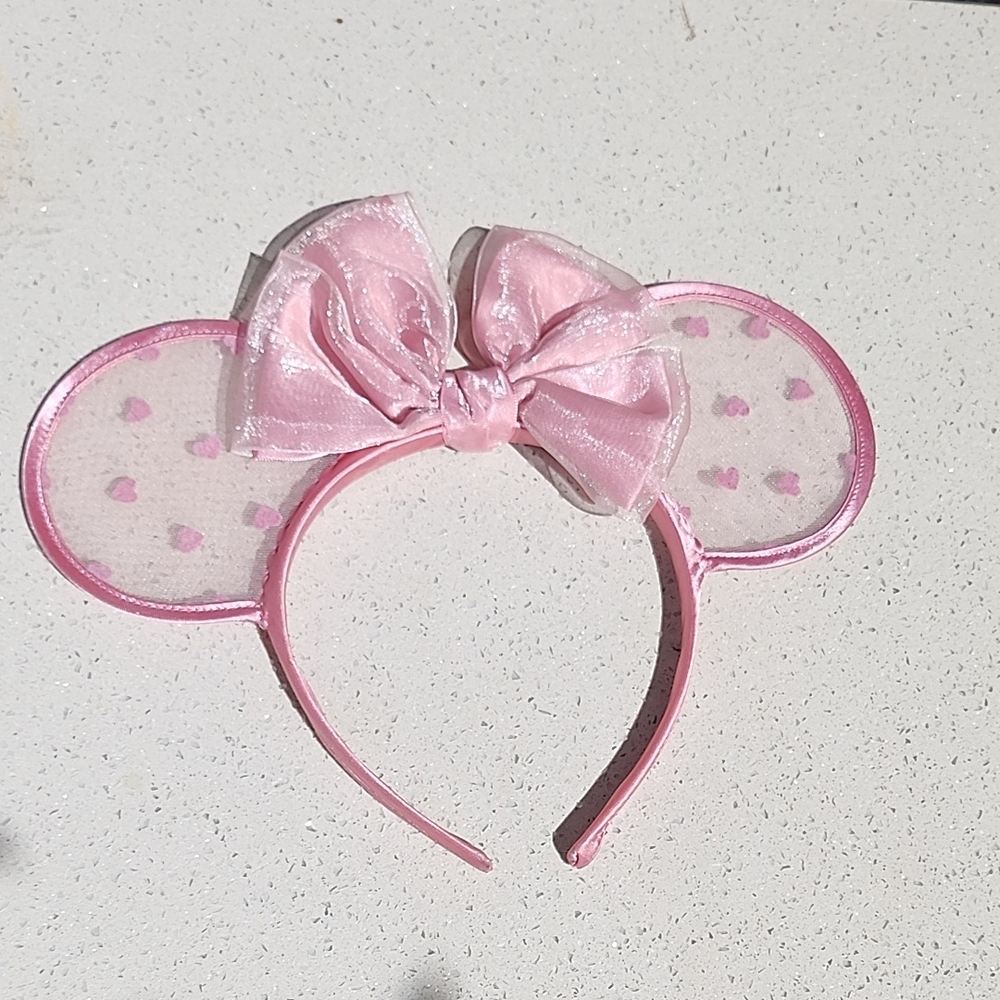 Disney Pink Sheer Heart Bow Ear Headband